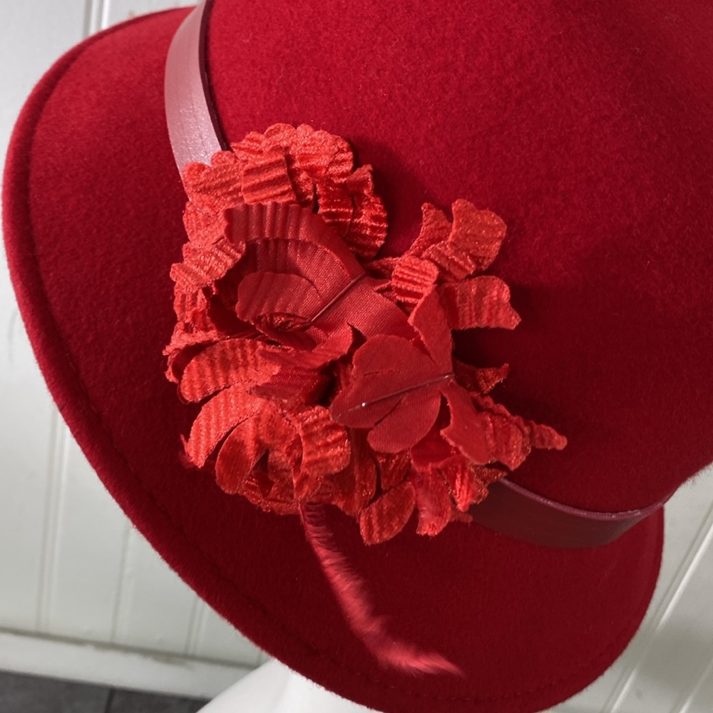 A August Vintage Red 100% Wool Hat Bow Church Cloche‎ Fedora Lipstick Red - Picture 4 of 14